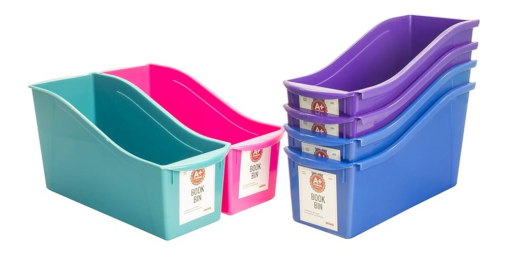 Storex Large Book Bin, Interlocking Plastic Organizer for Home, Office and Classroom, Assorted Te... | Amazon (US)