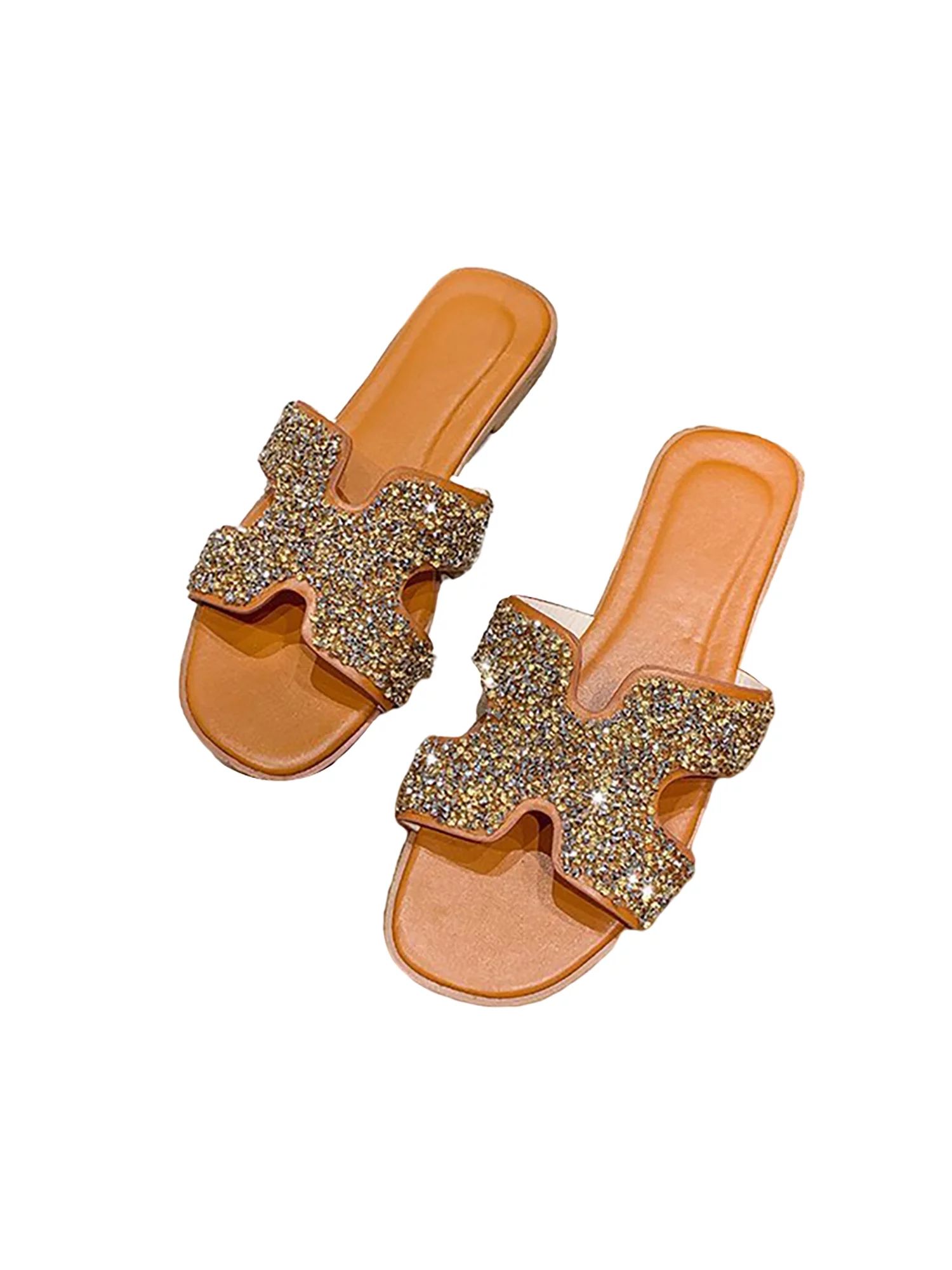 Woobling Women's H Band Sandals Summer Glitter Rhinestone Flat Sandal Slippers Shoes Comfy Slip O... | Walmart (US)