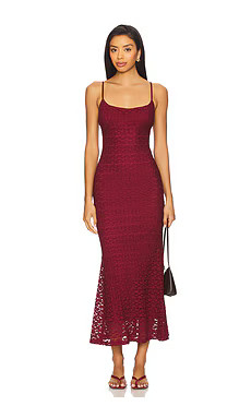 Bardot Louisa Mesh Midi Dress in Burgundy from Revolve.com | Revolve Clothing (Global)
