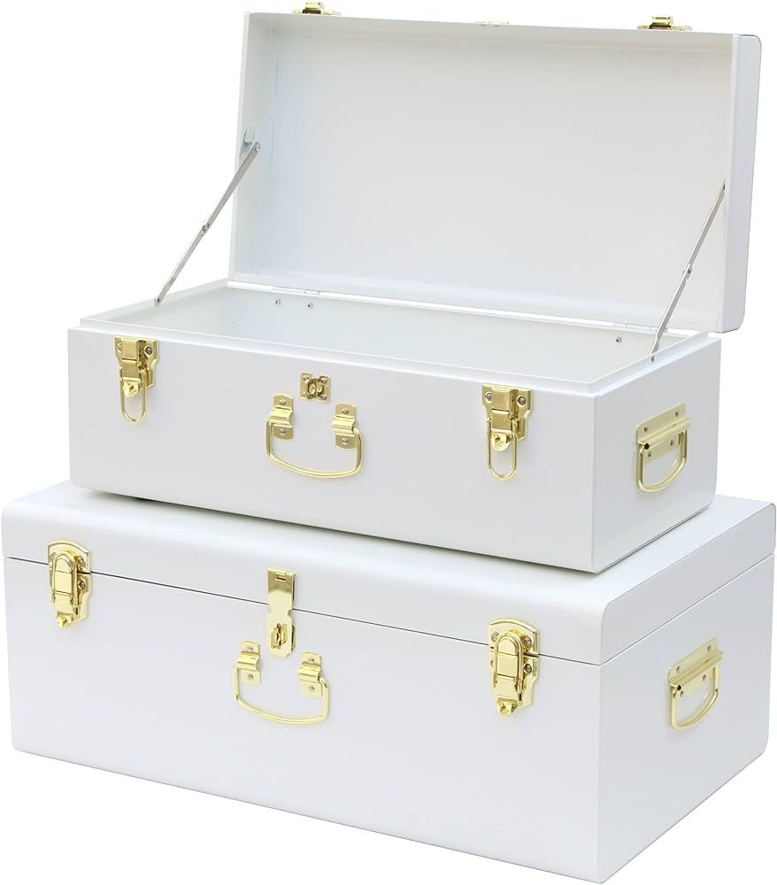 Vixdonos Decorative Metal Box Storage Trunks Set of 2 College Dorm Chest with Lock Hole,23.7X14.2... | Amazon (US)