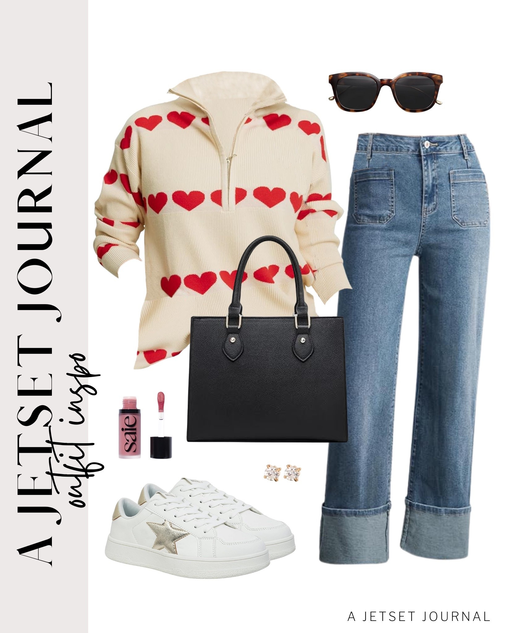 Keeping it cute and casual with a heart sweater, jeans, and star sneakers for Valentine's Day!
v neck valentine's sweatshirt, crossbody bag, saie dew liquid blush,  winter to spring outfit idea, casual look, vacation style, makeup must have, beauty favorite, functional bag, amazon fashion, affordable style

#LTKValentine #LTKU #LTKSeasonal