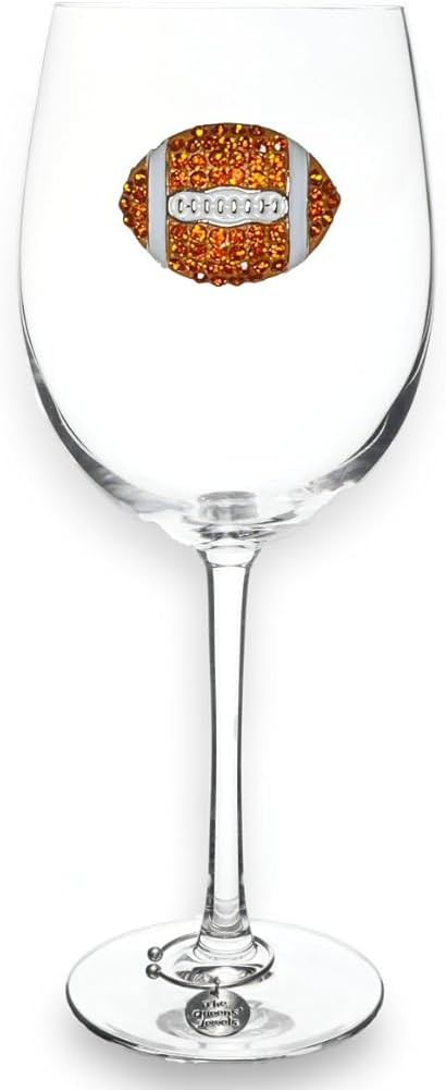 THE QUEENS' JEWELS Football - Orange and White - Jeweled Stemmed Wine Glass, 21 oz. - Unique Gift... | Amazon (US)