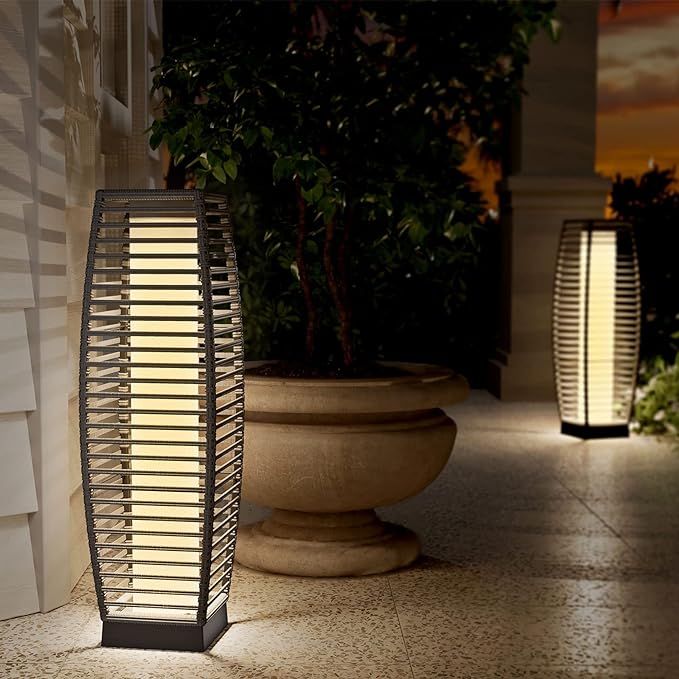 Grand patio Outdoor Floor Lamp Solar Powered Lantern Water–Resistant Resin Wicker Deck Lights f... | Amazon (US)