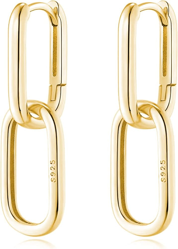 Reffeer 925 Sterling Silver Link Chain Earrings Hoop for Women Teens U Hoop Earrings Minimalist H... | Amazon (US)
