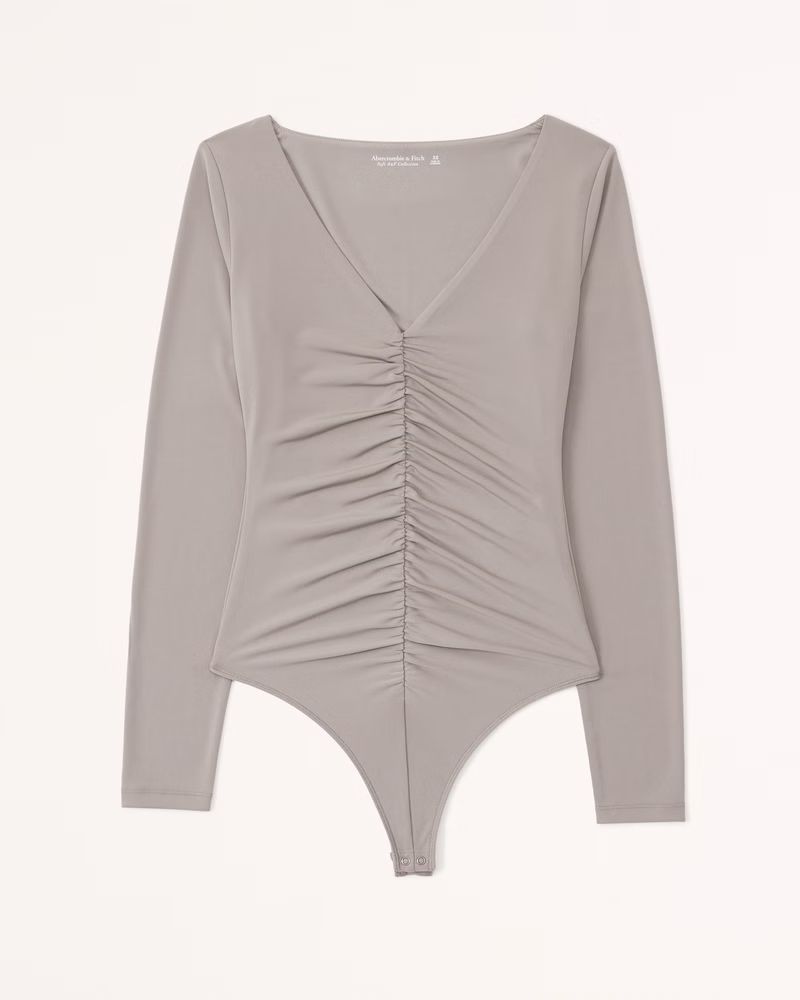 Long-Sleeve Ruched V-Neck Bodysuit | Abercrombie & Fitch (US)