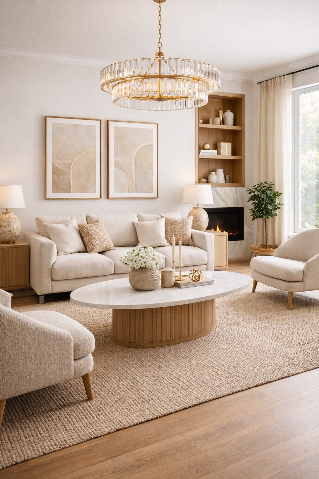 Beautiful neutral living room featuring a cozy beige sofa, curved accent chairs, a modern round coffee table and a statement crystal chandelier. Soft textures, warm wood tones and minimalist decor create a calm and luxurious space perfect for modern home inspiration and cozy living room design.

#modernlivingroom
#neutraldecor
#livingroomdesign
#cozylivingroom
#modernhome
#interiordesign
#luxurylivingroom
#minimalistdecor
#pinteresthome
#livingroominspo
#homedecor
#neutralhome
#ltkhome
#moderninterior
#homeinspiration