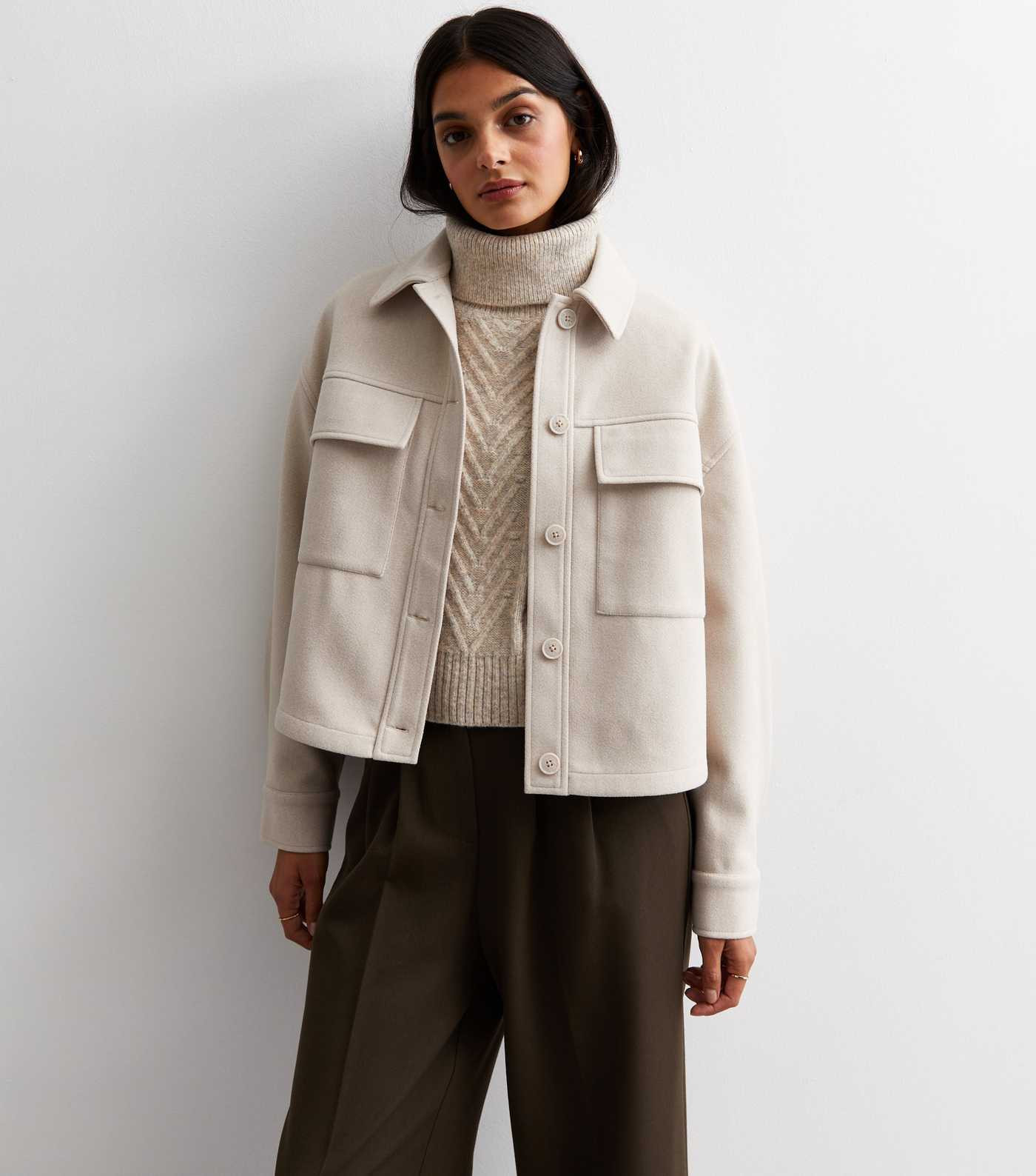 Stone Double Pocket Crop Shacket | New Look | New Look (UK)