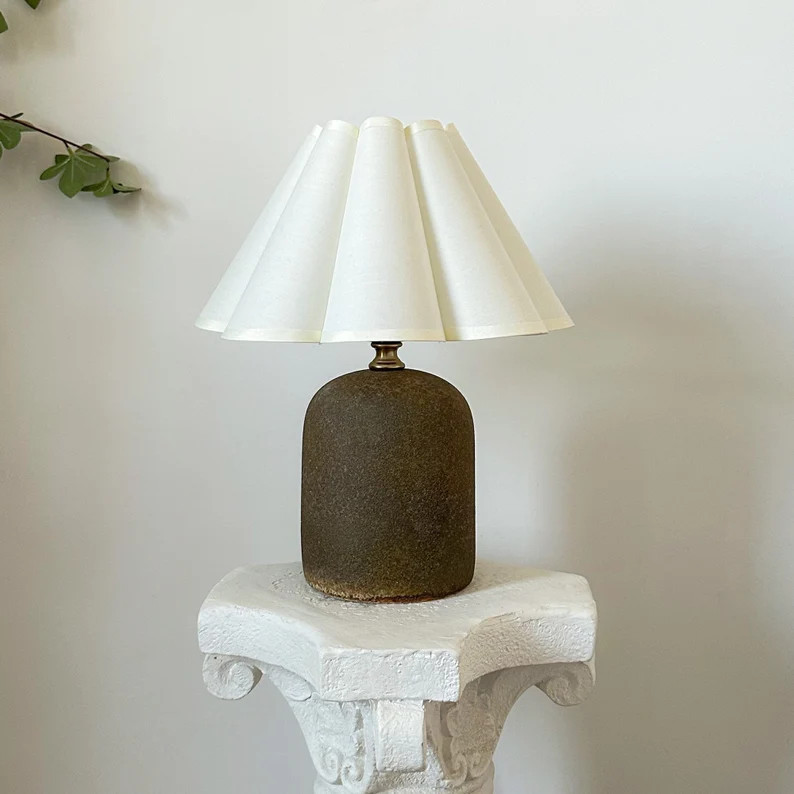 Handmade Ceramic Stoneware Table Lamp 110-240v Vintage Cream Fabric Pleated Petal Shade Bedroom L... | Etsy (US)