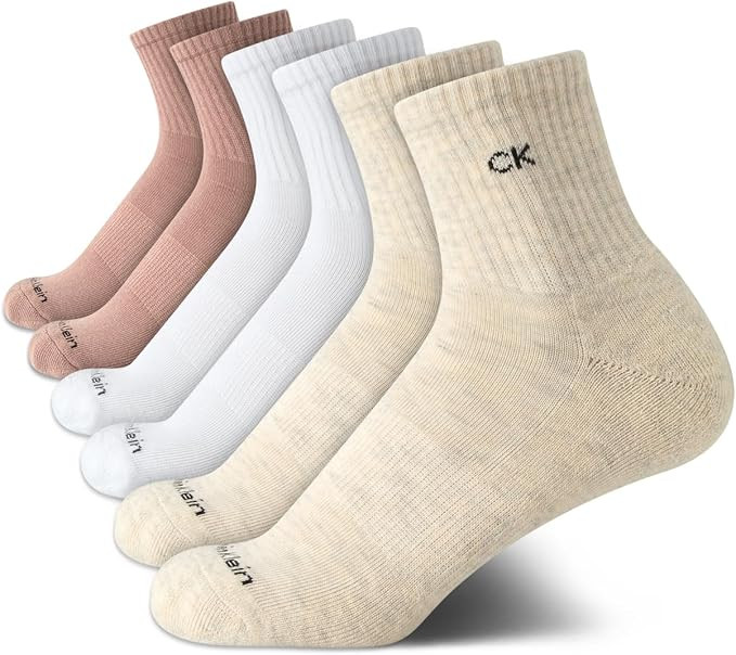Calvin Klein Womens High Quarter Socks - 6 Pack Performance Cushioned Crew Cuffed Athletic Socks ... | Amazon (US)