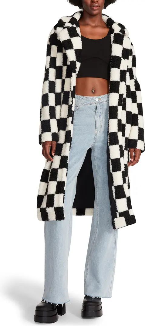 Steve Madden Sadie Checkered Long Teddy Coat | Nordstrom | Nordstrom