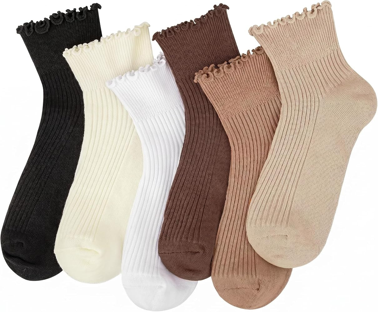 Ruffle Socks for Women, Cute Frilly Cotton Ankle Socks | Amazon (US)