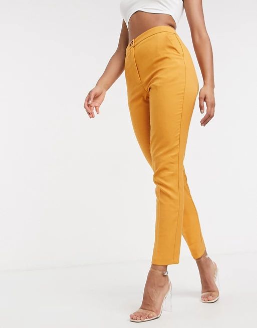 ASOS DESIGN slim suit pants in textured mustard | ASOS (Global)