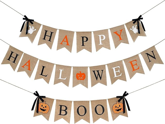 Happy Halloween Burlap Banner, Halloween Decor for Home, Party Decorations Fall Fireplace Decor f... | Amazon (US)