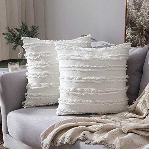 MIULEE Set of 2 Decorative Boho Throw Pillow Covers Linen Striped Jacquard Pattern Cushion Covers fo | Amazon (US)
