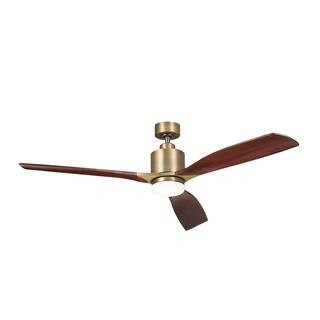 Ridley II 60 in. Integrated LED Indoor Natural Brass Downrod Mount Ceiling Fan with Wall Control | The Home Depot