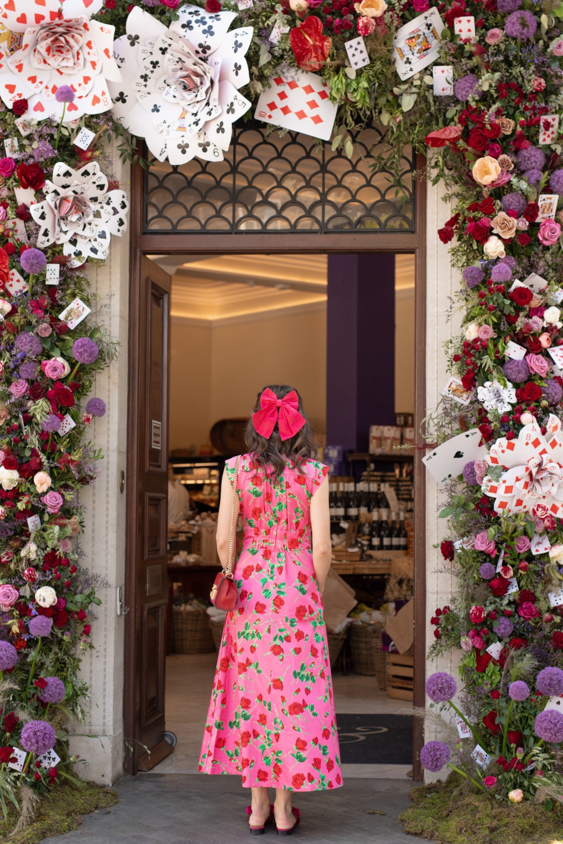 Pink printed floral rose midi dress for the first day of Belgravia In Bloom and RHS Chelsea Flower Show. I wore it with this green blazer too. 

#LTKeurope #LTKuk #LTKspring