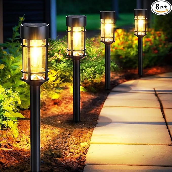 Solar Pathway Lights, 8 Pack LED Solar Lights Outdoor Waterproof, Glass Metal Garden Lighting for... | Amazon (US)