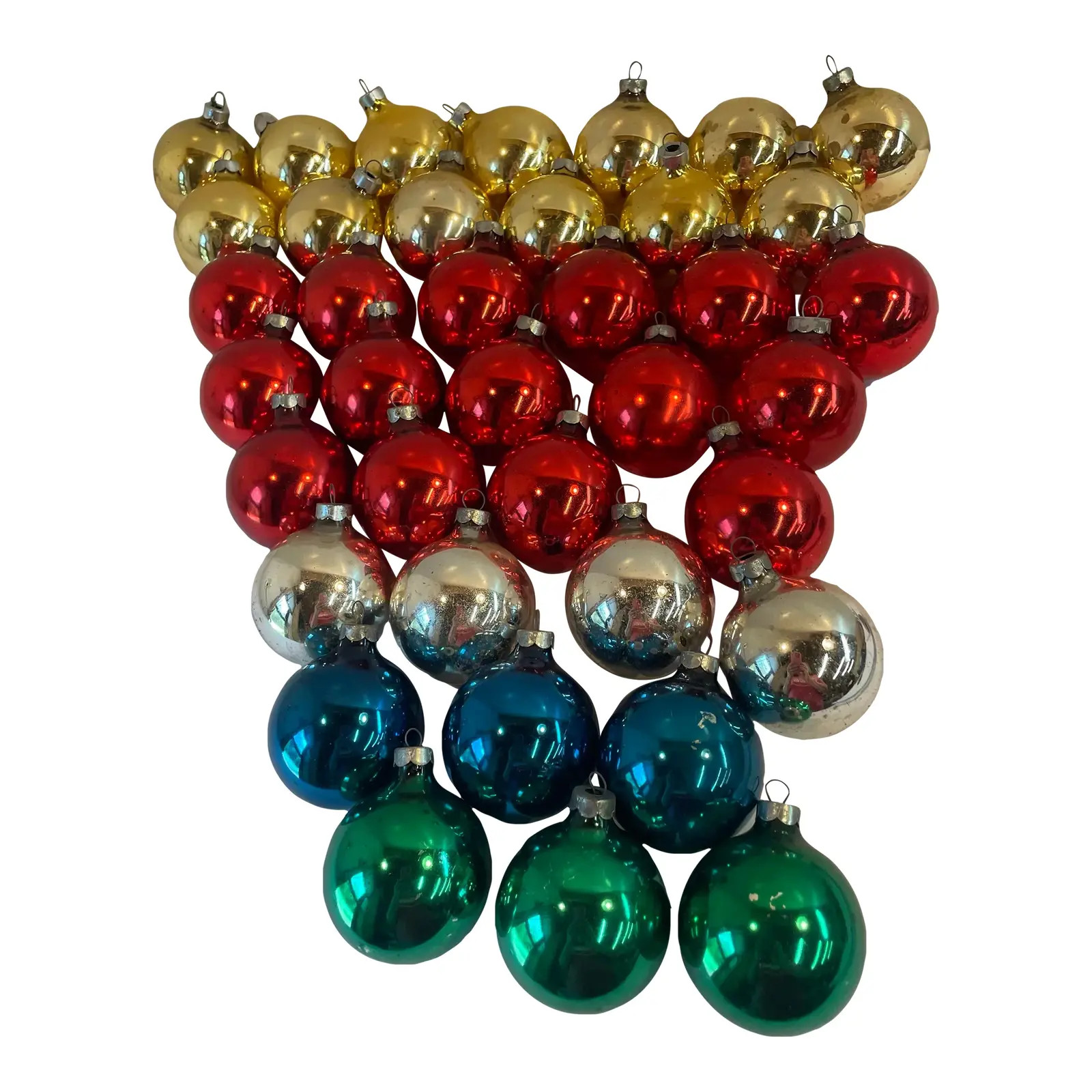 Vintage Multi Colored Glass Holiday Ball Ornaments - Set of 38 | Chairish