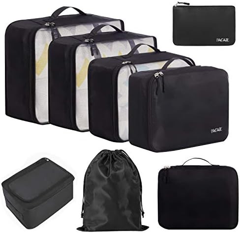 BAGAIL 8 Set Packing Cubes Luggage Packing Organizers for Travel Accessories-Jet Black | Amazon (US)