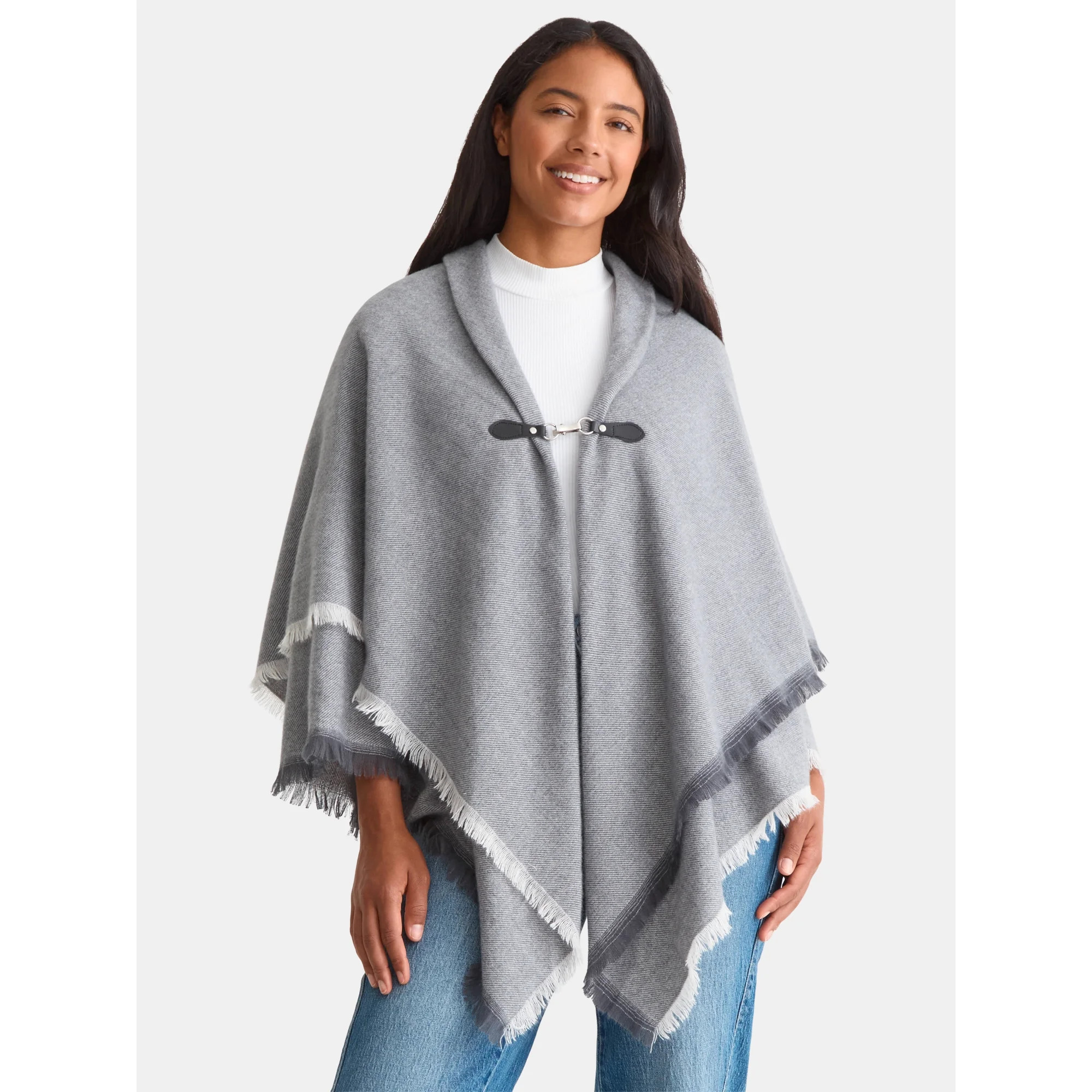 Time and Tru Women's Solid Toggle Poncho, Medium Heather Grey, Size L/XL | Walmart (US)