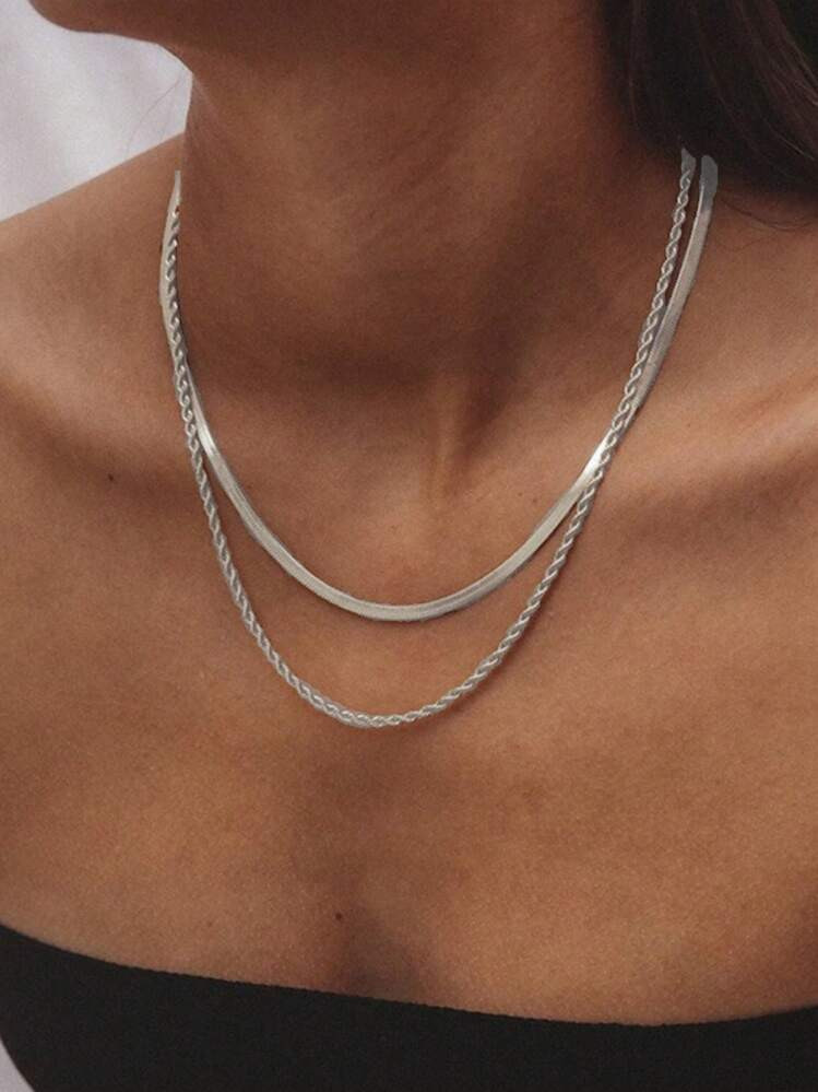 1pc Double-Layered Twisted  Rope Chain Snake Bone Chain Necklace For Women Street Style Fashion N... | SHEIN