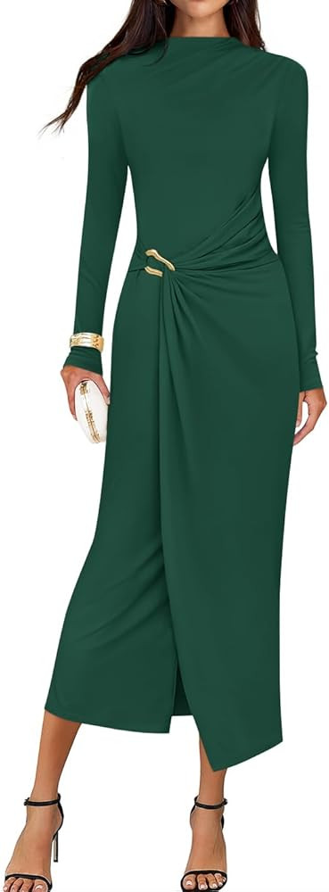 ZESICA Women's 2025 Fall Long Sleeve Bodycon Dress Mock Neck Party Cocktail Wedding Guest Long Mi... | Amazon (US)