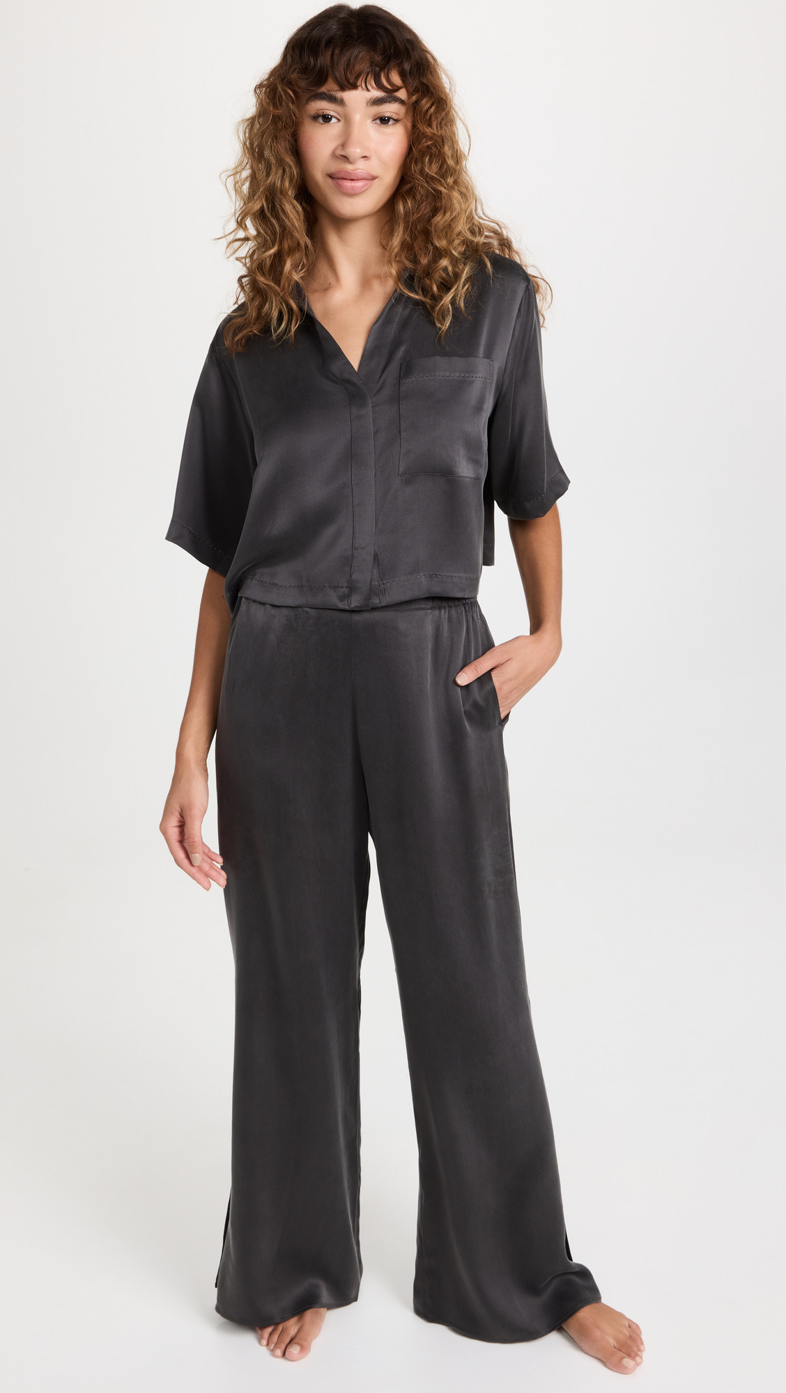 Lunya Washable Silk High Rise Pant Set Deep Blue XS | Shopbop
