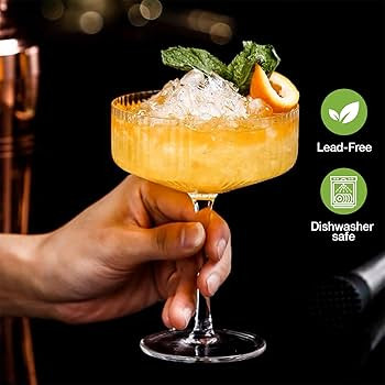 4 Pcs Ribbed Coupe Glasses, 10 oz Vintage Cocktail Coupe Glasses Set, Unique Martini Glass, Class... | Amazon (US)