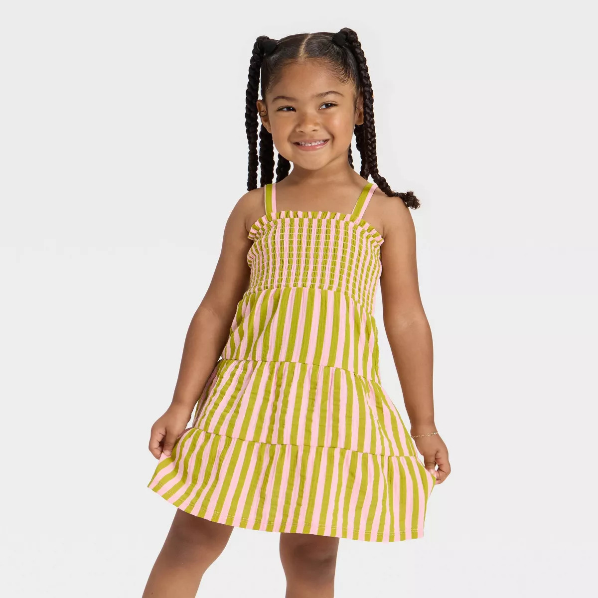 Grayson Mini Toddler Girls' Sleeveless Smocked Tiered Dress - Green/Pink 12M | Target