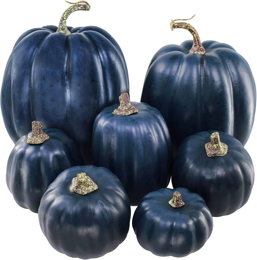 Winlyn 7 Pcs Assorted Sizes Navy Blue Artificial Pumpkins Decorative Dark Blue Pumpkins Faux Foam... | Amazon (US)