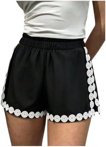 SHENHE Women's Contrast Casual Shorts Embroidered Elastic Waisted Shorts | Patchwork, Summer, Voc... | Amazon (US)