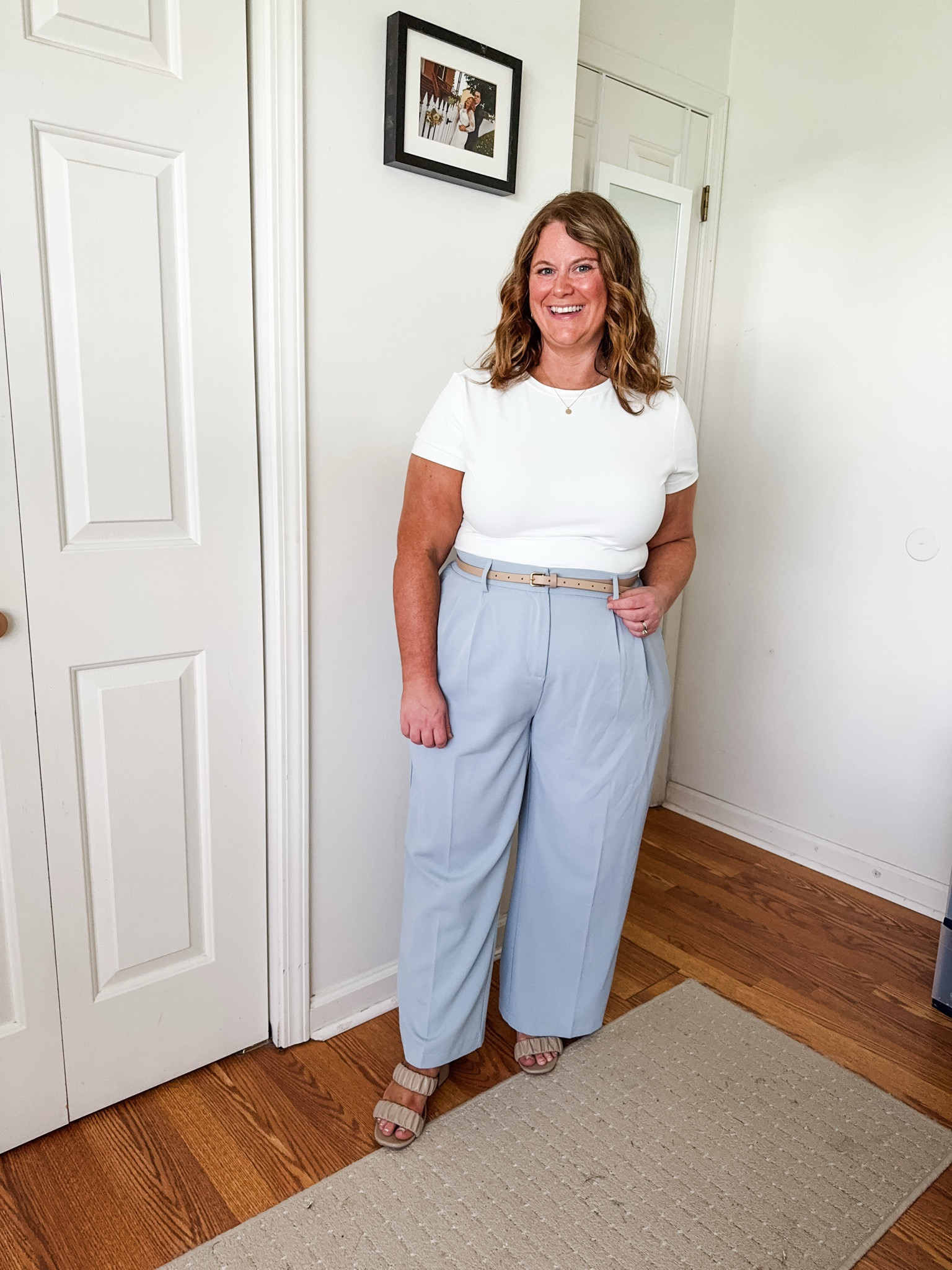 Warm weather teacher outfit - trouser pants and a tee.  Wearing an XL in my tee and an XL short in my trouser pants.

#LTKMidsize #LTKWorkwear #LTKSeasonal