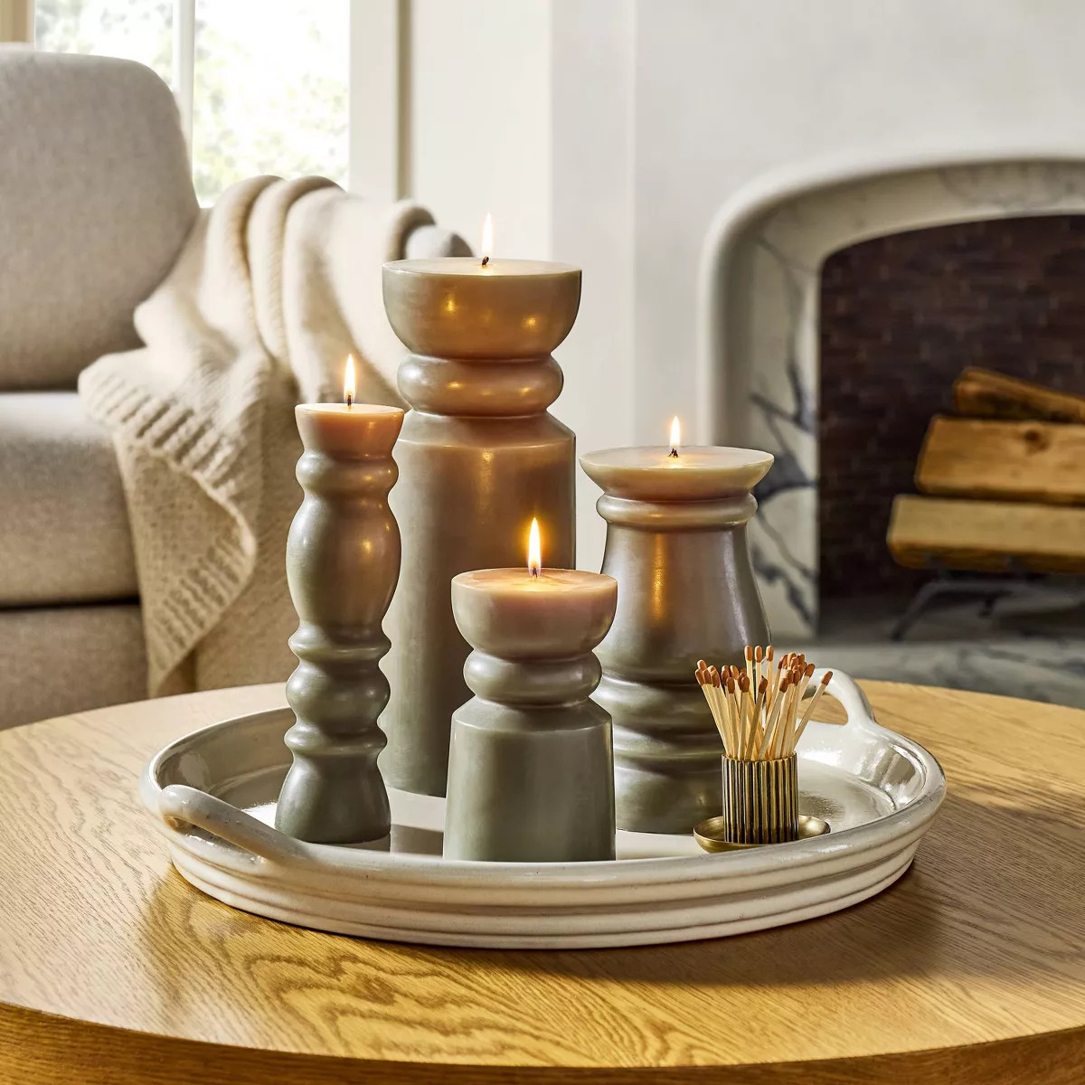 Spindle Sculpted Candle Green - Hearth & Hand™ with Magnolia | Target