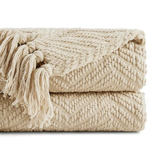 BATTILO HOME Beige Throw Blanket for Couch, Knitted Beige Throw for Bed, Neutral Throw Blankets Tan Throw Blanket for Room Decor Housewarming Gifts, 50" x 60" | Amazon (US)