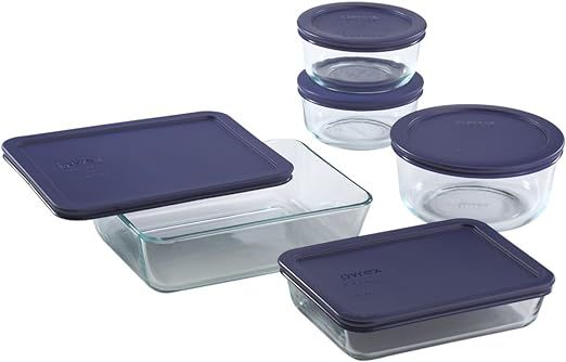 Pyrex Simply Store 10-Pc Glass Food Storage Container Set with Lid, 6-Cup, 3-Cup, 4-Cup & 2-Cup R... | Amazon (US)