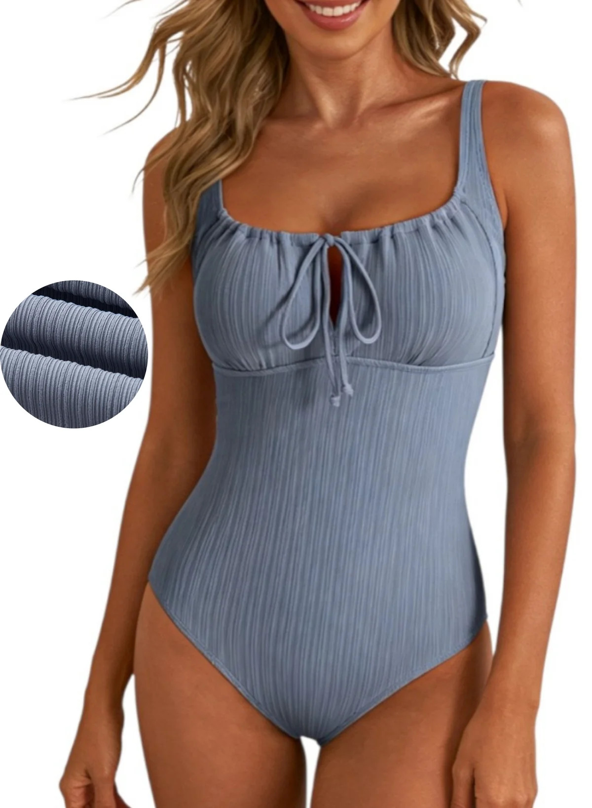 DOKOTOO One Piece Swimsuits for Women Textured Tie Knot Adjustable Straps Stretch Tummy Control R... | Walmart (US)