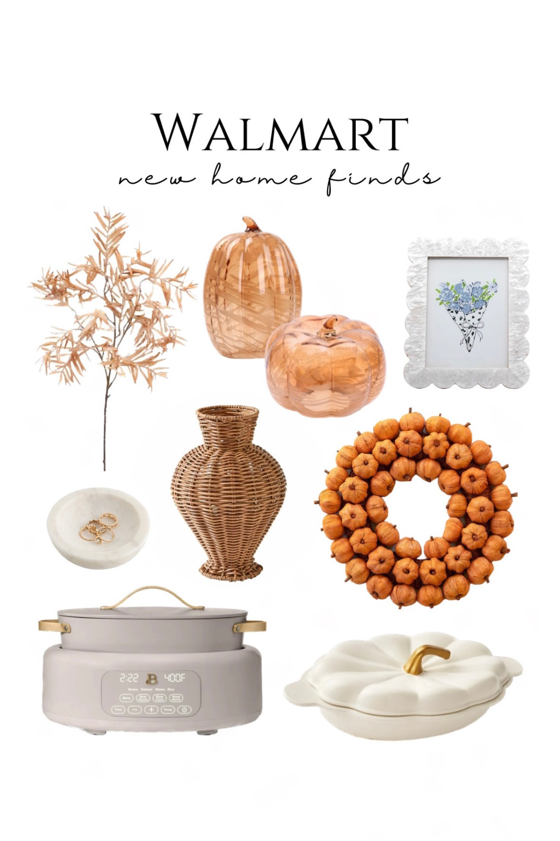 New Walmart home finds! Fall decor, scalloped picture frame, pumpkin wreath, rattan vase, fall stems, pumpkin dish, marble dish home decor better homes and gardens 

#LTKSeasonal #LTKHome #LTKSaleAlert