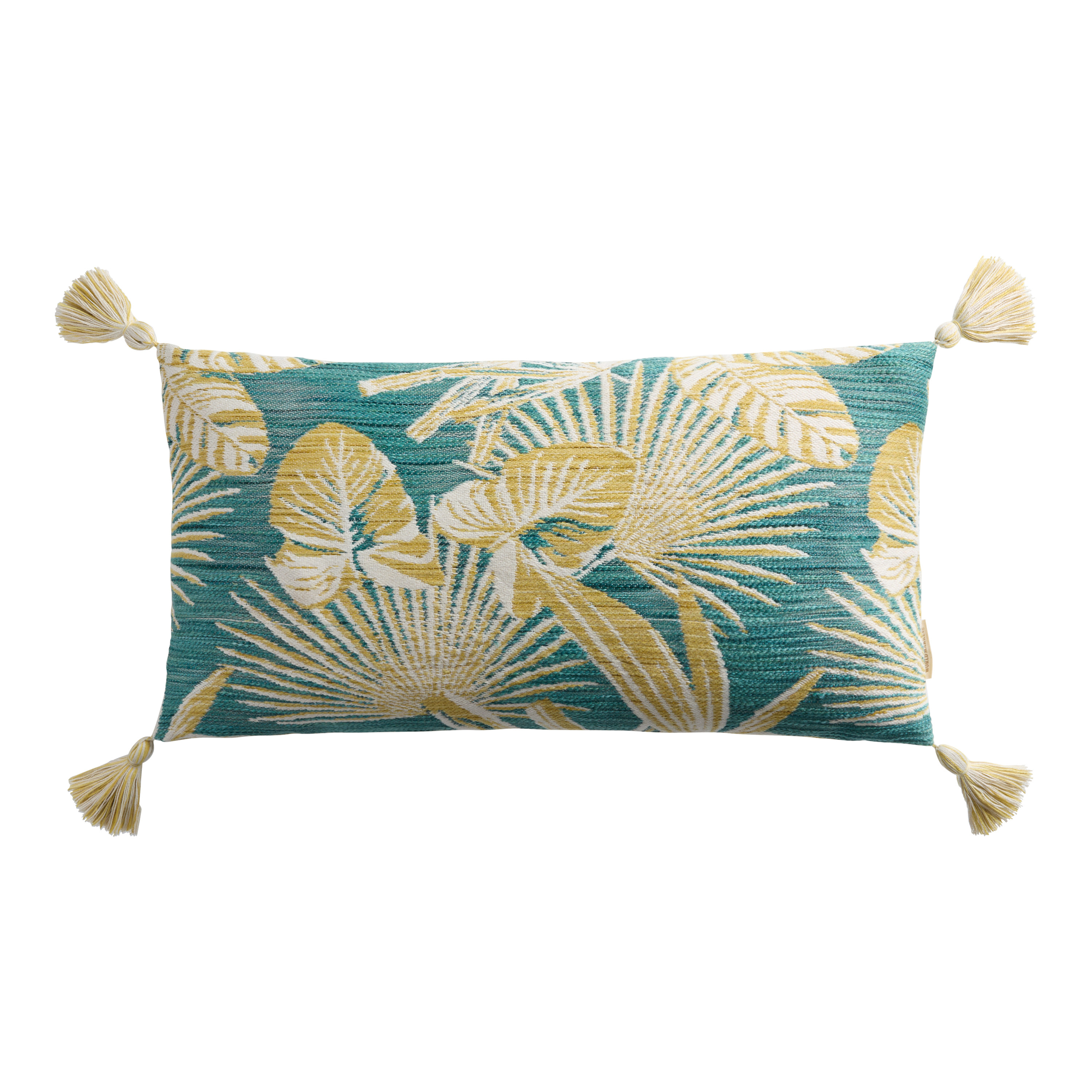 Tropical Leaf Jacquard Indoor Outdoor Lumbar Pillow | World Market
