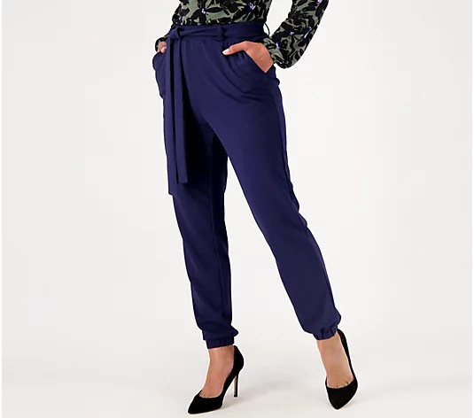 Girl With Curves Regular Knit Belted Jogger Pants - QVC.com | QVC