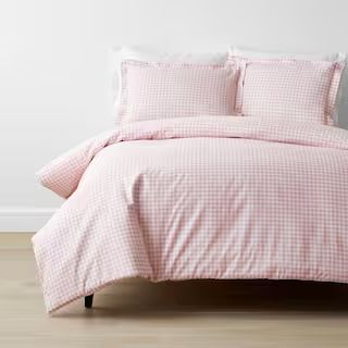Company Kids Gingham 2-Piece Petal Pink Organic Cotton Percale Twin Duvet Cover Set | The Home Depot