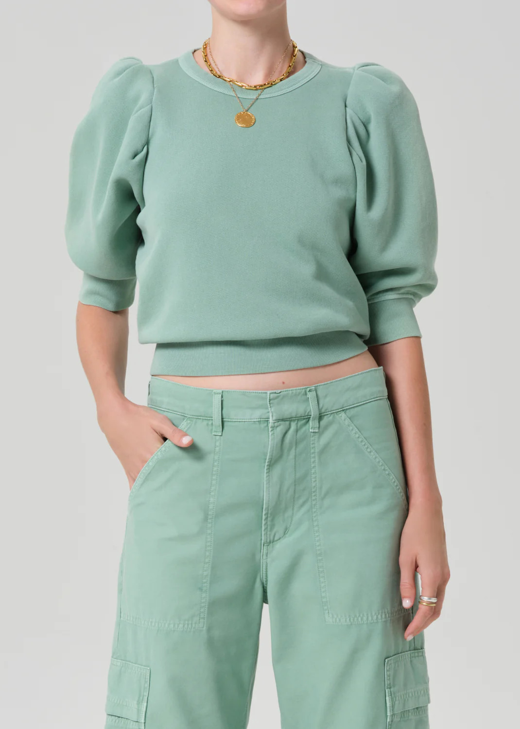 Pleated Short Sleeve Crew in Cadet | Citizens of Humanity