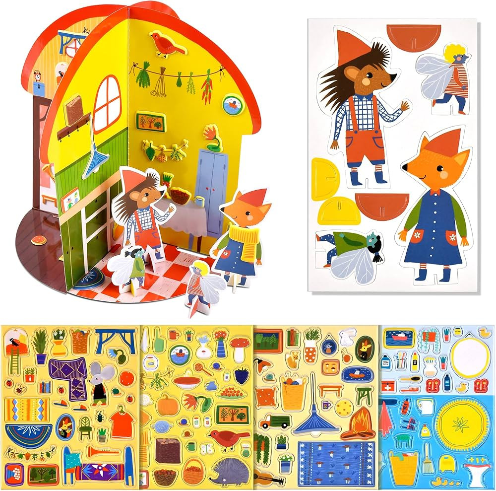 Kids Puffy Sticker House - 3D Reusable Stickers with Rotating Diorama House Scene, Over 130 Stick... | Amazon (US)