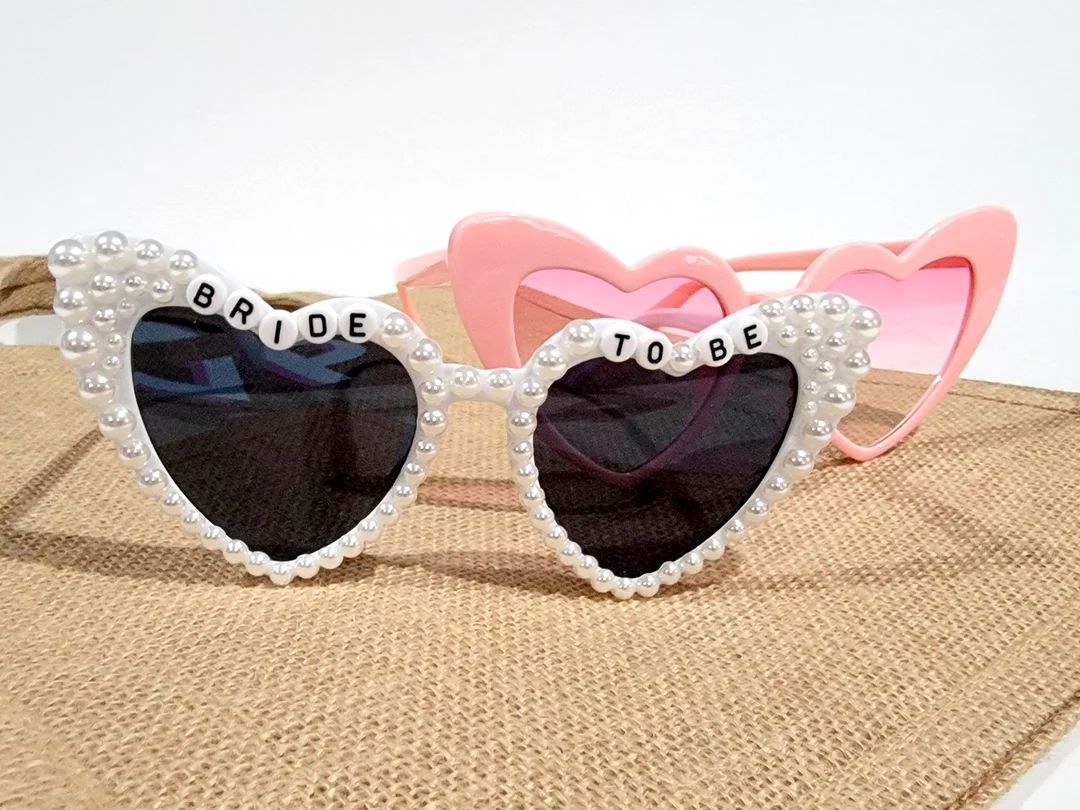 Bride to Be Heart Sunglasses with Pearls and Pink Retro Bridesmaid Sunglasses | Etsy (US)