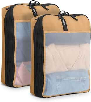 Premium Compression Packing Cube Set (Tan with White Mesh) | Amazon (US)