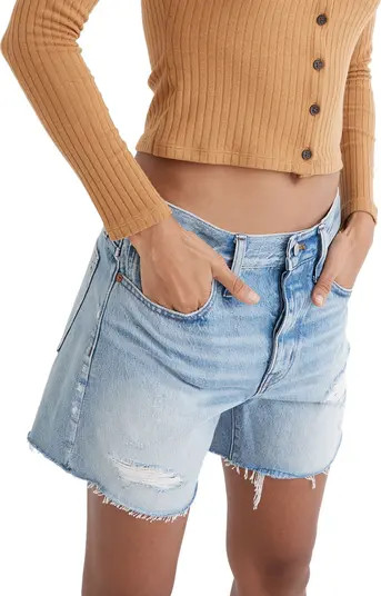 Women's Relaxed Ripped Mid Length Denim Shorts | Nordstrom