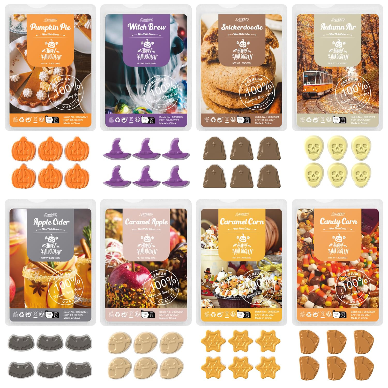 SALUBRITO Halloween Scented Wax Melts, Strong Scented Soy Wax Cubes/Tarts Variety Set for Fall- P... | Amazon (US)