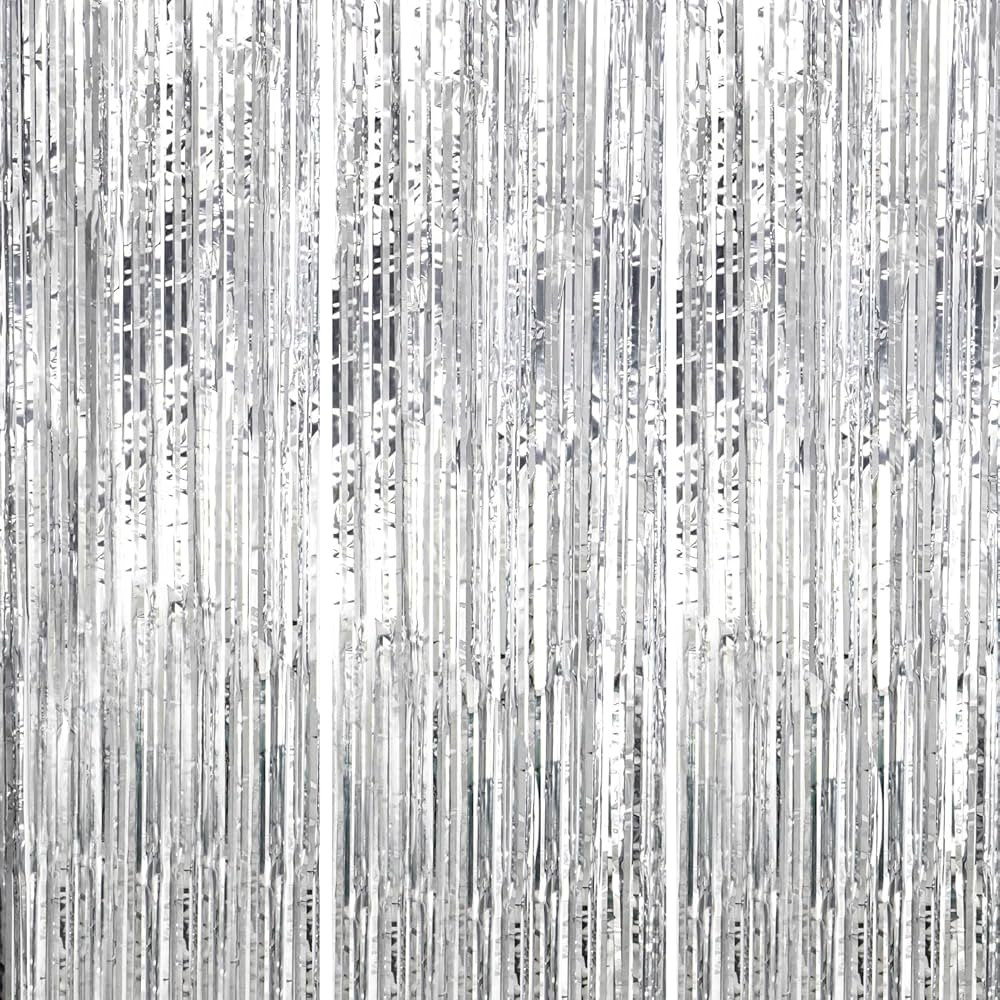 3 Pack Foil Fringe Backdrop - Silver Shiny Tinsel Curtains for Party Decoration/Photo Booth Props... | Amazon (US)