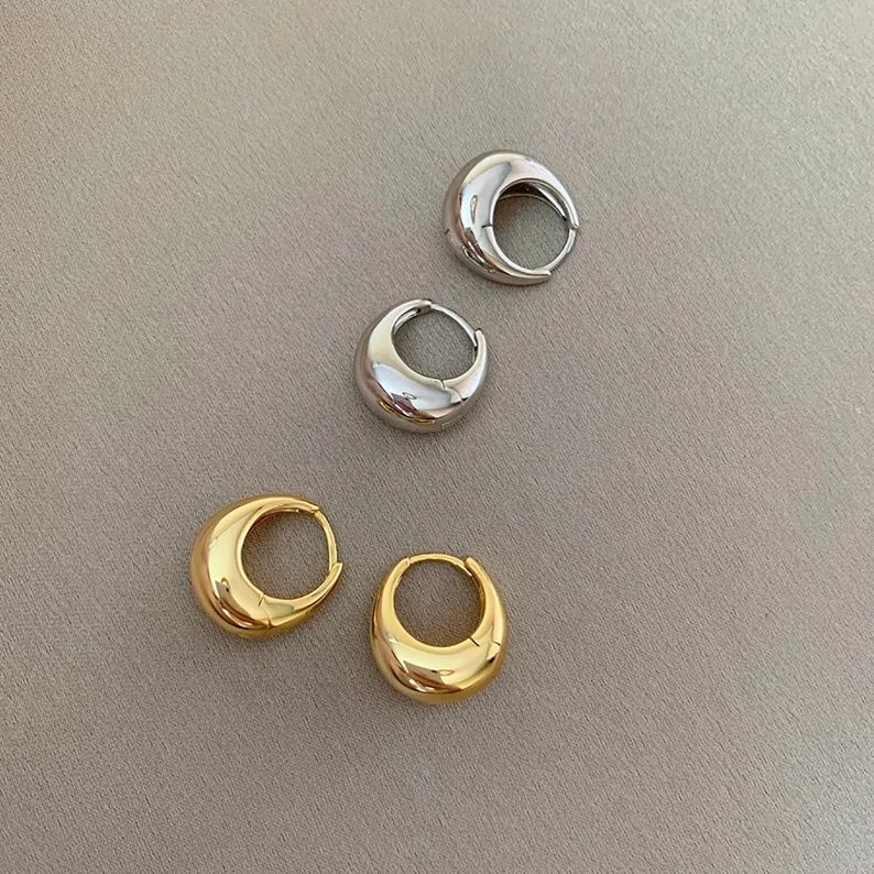 Gold Silver Medium Hoop Earrings Minimal Chunky Tapered Hoops Thick Gold Hoop Earrings Gift for H... | Etsy (US)