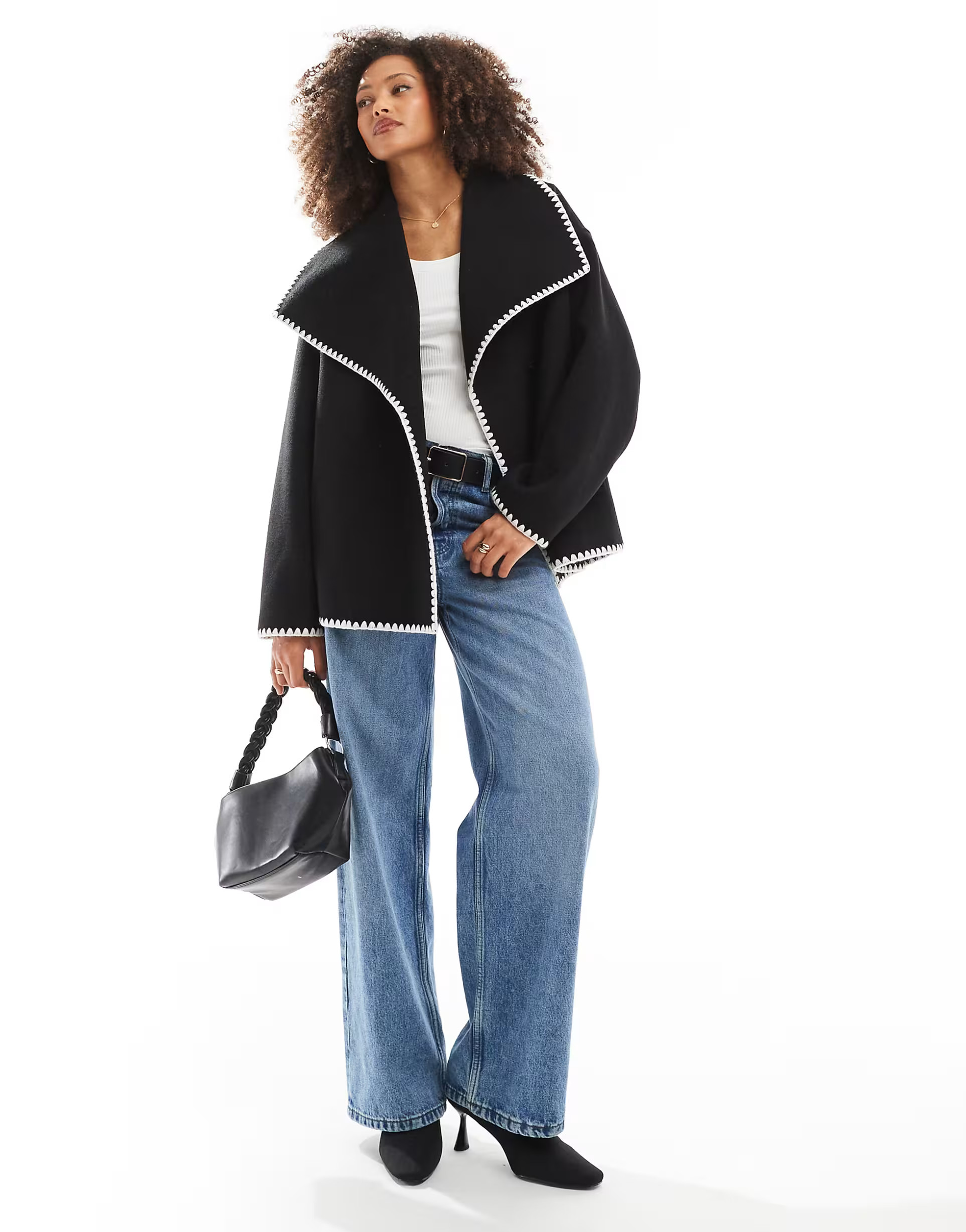 4th & Reckless oversized lapel jacket with contrast stitch in black | ASOS (Global)