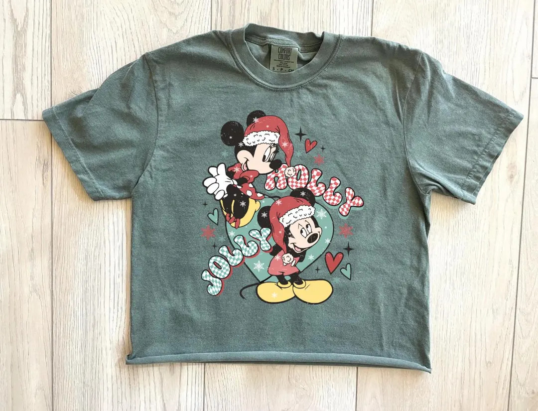 Cropped Tee Comfort Colors Mouse Holly Jolly Shirt Cropped Shirt Disney Christmas Mouse Christmas... | Etsy (US)